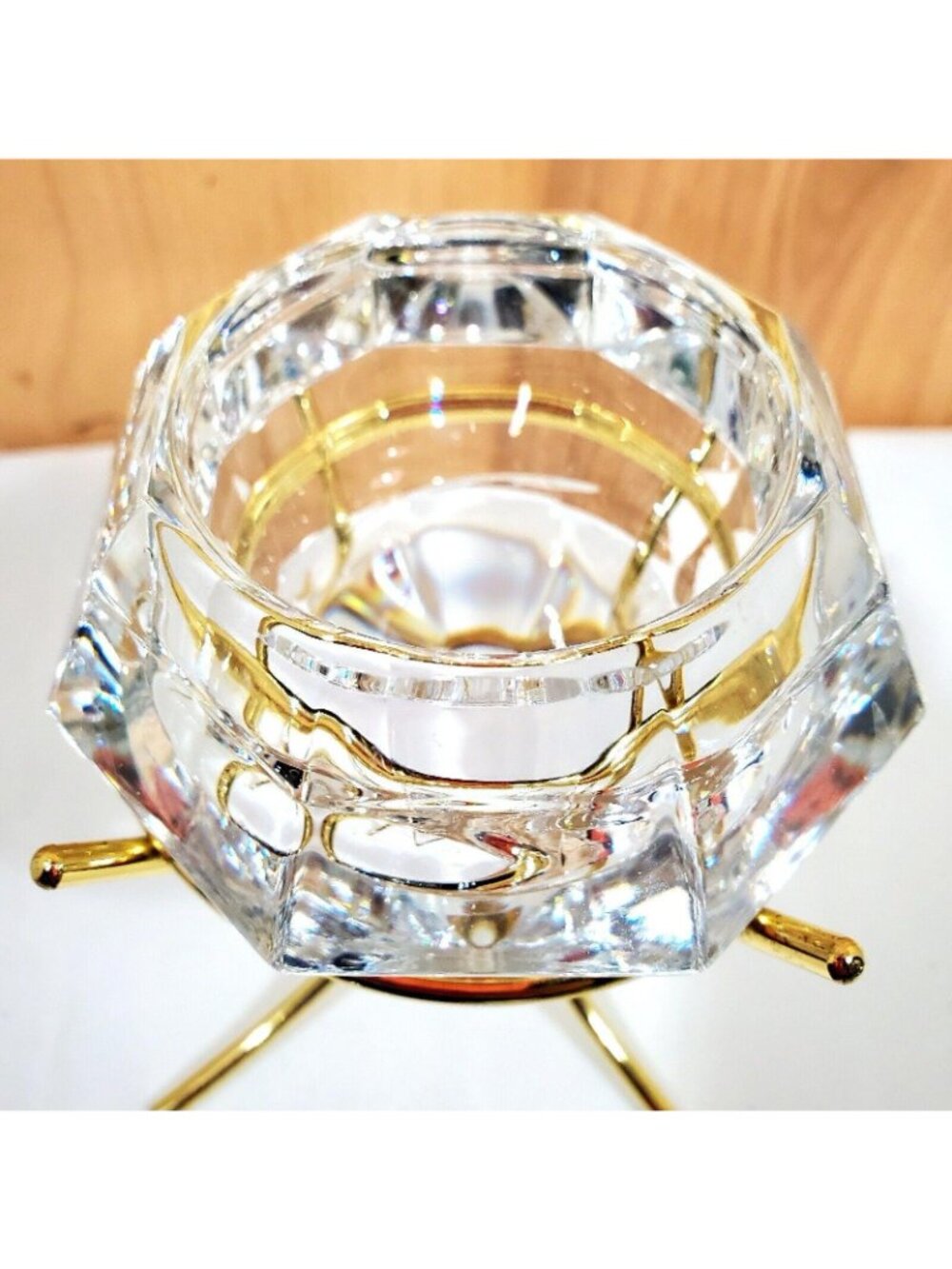 Partylite Solitaire Tealight Candle Holder 24% lead crystal diamond 1999 vtg - Picture 5 of 10